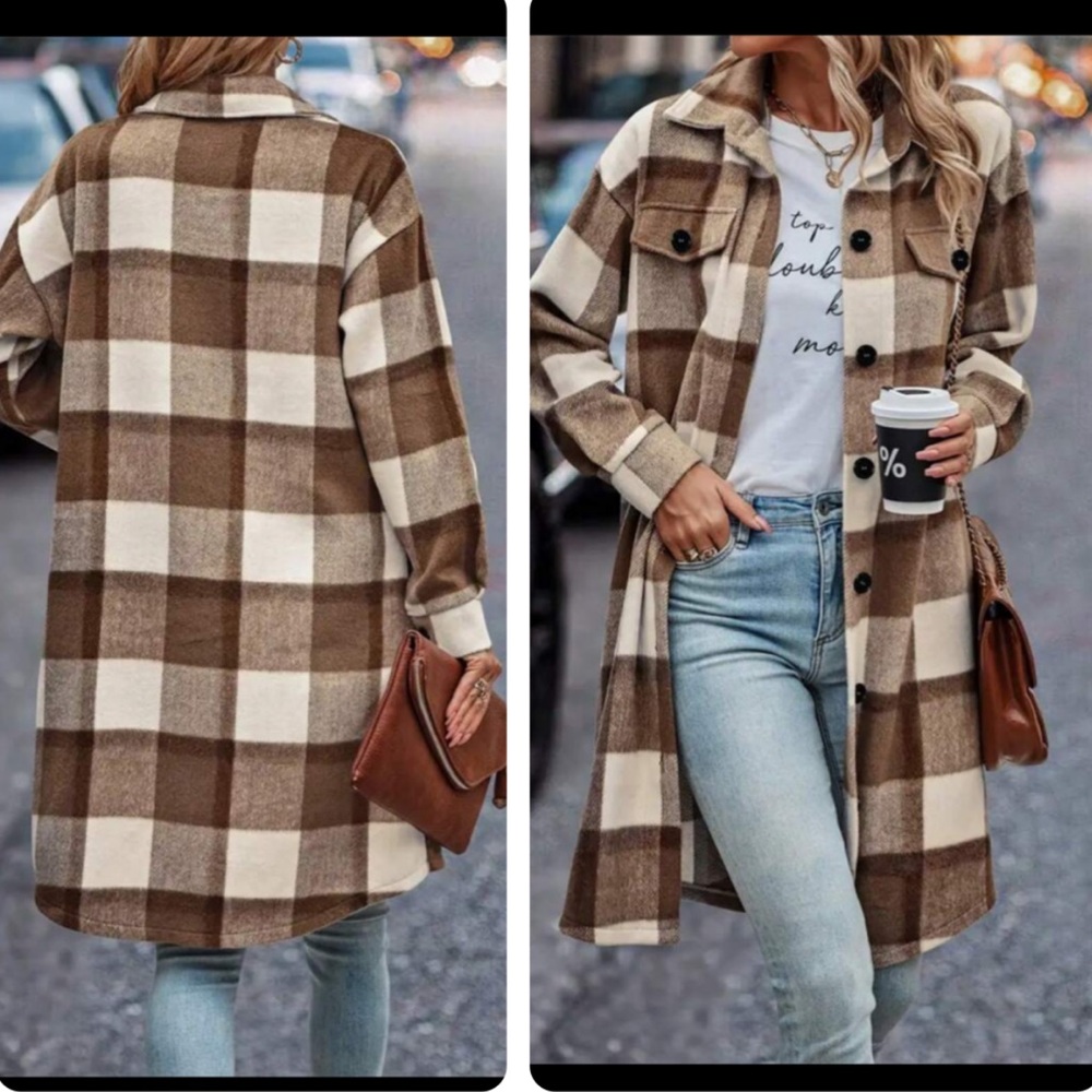 New Flannel plaid button down jacket - Picture 2 of 6